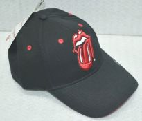 1 x Rolling Stones Baseball Cap Featuring the Iconic Tongue and Lips Logo - Colour: Black - One