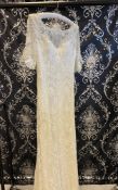 1 x LUSAN MANDONGUS 'Luella' 3/4 Length Lace Overlay Designer Wedding Dress RRP £2,450 UK 12