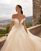 1 x NICOLE NIA '2034' Off The Shoulder Lace & Silk Chiffon Designer Wedding Dress RRP £1,970 UK12