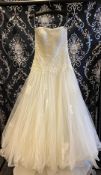 1 x LUSAN MANDONGUS Strapless Lace Bodice Full Chiffon Skirted Designer Wedding Dress RRP£1,000 UK12