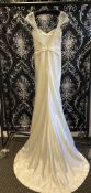 1 x LUSAN MANDONGUS 'Jaymie' Elegant Satin & Lace Cap Sleeve Designer Wedding Dress RRP £1,500 UK 12