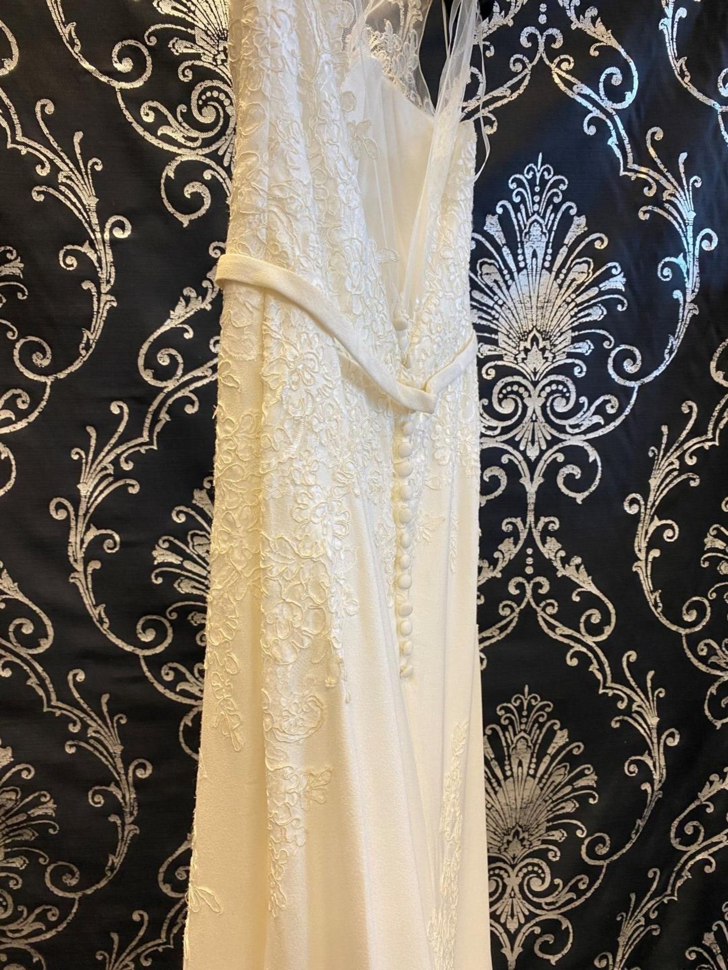 1 x MORI LEE Stunning Chiffon & Lace Biased Cut Designer Wedding Dress Bridal Gown RRP £1,500 UK 12 - Image 3 of 10