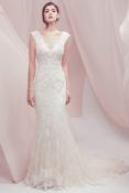 1 x ANNA SUL Y 'Tallar' Elegant Lace Mermaid Designer Wedding Dress RRP£1,600 UK12