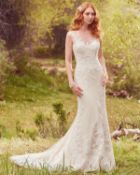 1 x MAGGIE SOTTERO 'Kent' Chiffon And Lace Biased Cut Designer Wedding Dress RRP £1,200 UK 10