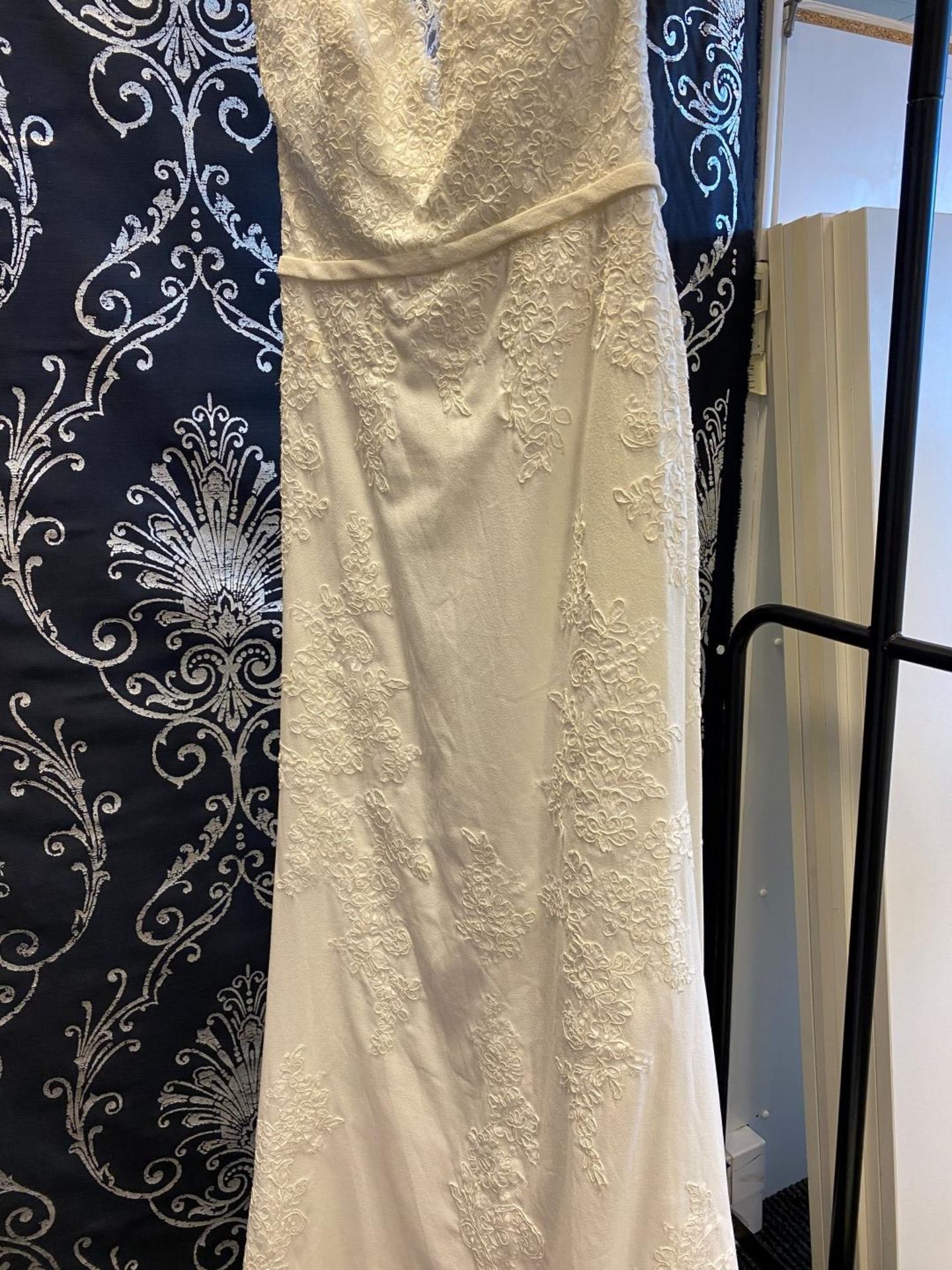 1 x MORI LEE Stunning Chiffon & Lace Biased Cut Designer Wedding Dress Bridal Gown RRP £1,500 UK 12 - Image 4 of 10