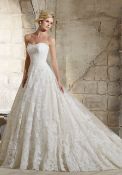1 x MORI LEE '2787' Stunning Strapless Lace And Chiffon Designer Wedding Dress RRP £1,200 UK 12