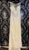 1 x MORI LEE Stunning Chiffon & Lace Biased Cut Designer Wedding Dress Bridal Gown RRP £1,500 UK 12