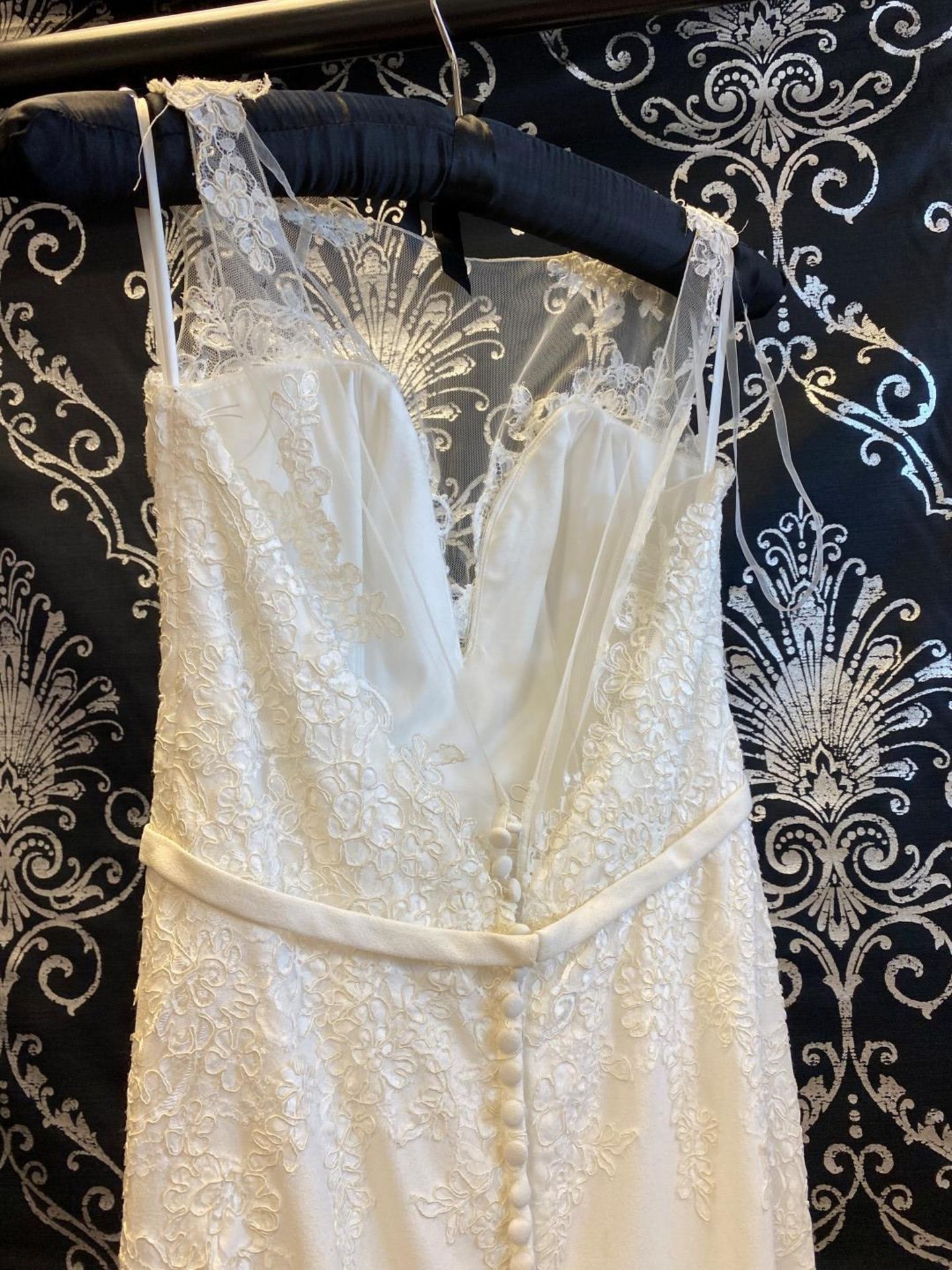 1 x MORI LEE Stunning Chiffon & Lace Biased Cut Designer Wedding Dress Bridal Gown RRP £1,500 UK 12 - Image 6 of 10