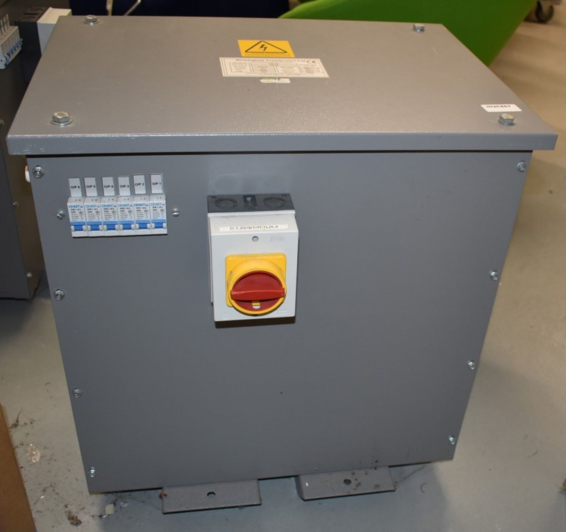 1 x Industrial 3 Phase Site Transformer With Six Outlets, Steel Enclosure & Integrated Fork Pockets