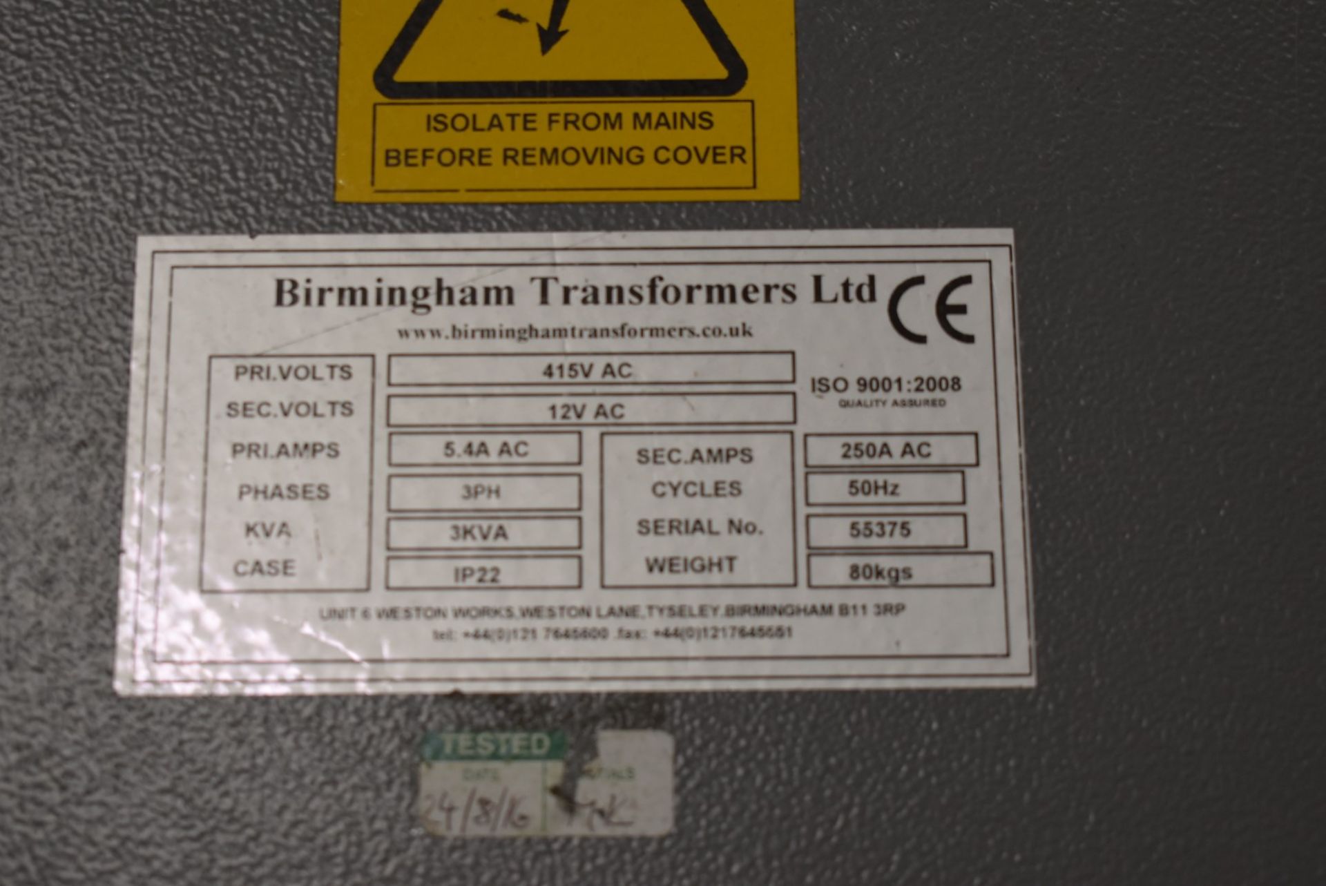 1 x Industrial 3 Phase Site Transformer With Six Outlets, Steel Enclosure & Integrated Fork Pockets - Image 2 of 7