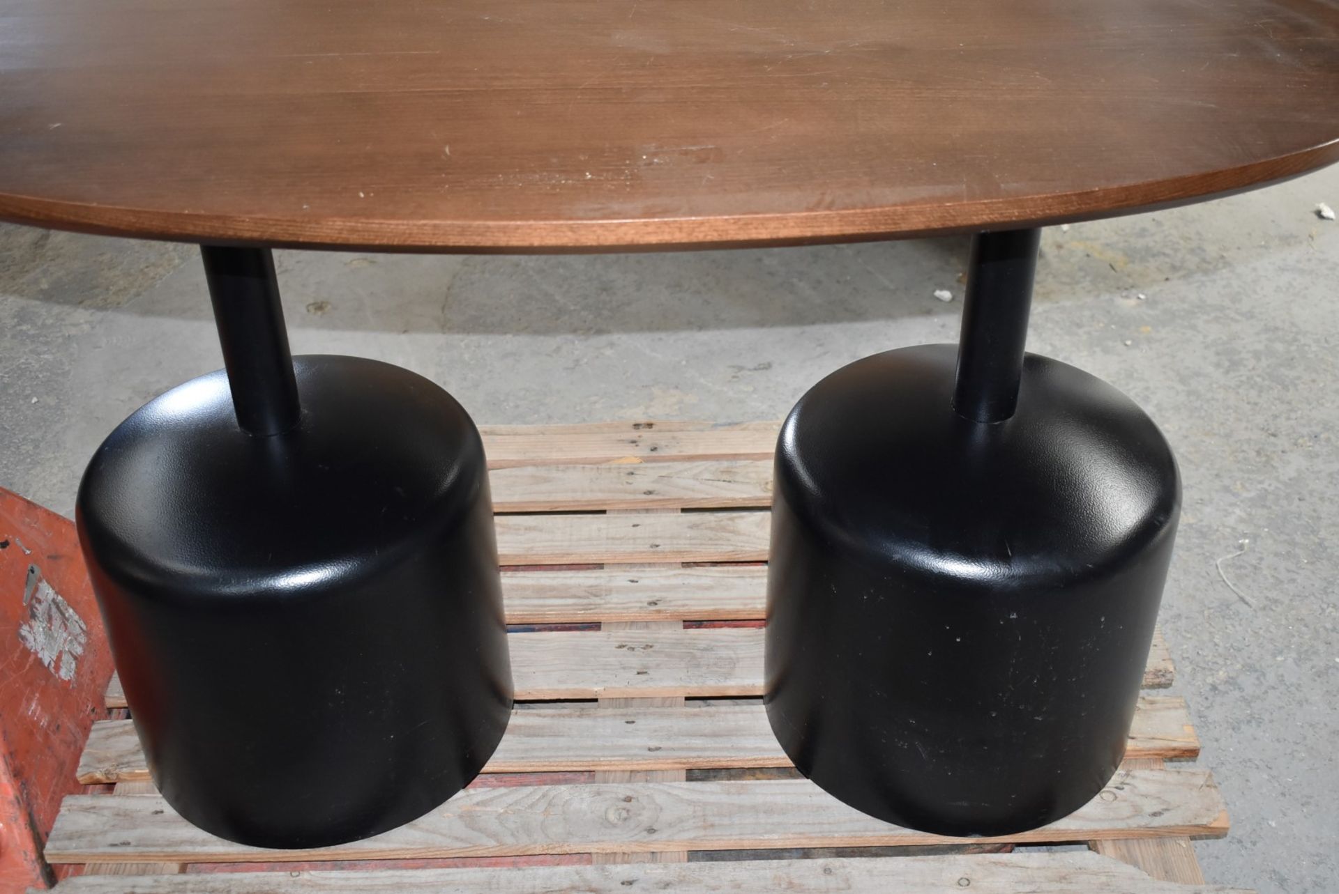 14 x Commercial Restaurant Tables Features Large Black Pedestals and Dark Stained Wooden Tops - Image 10 of 23