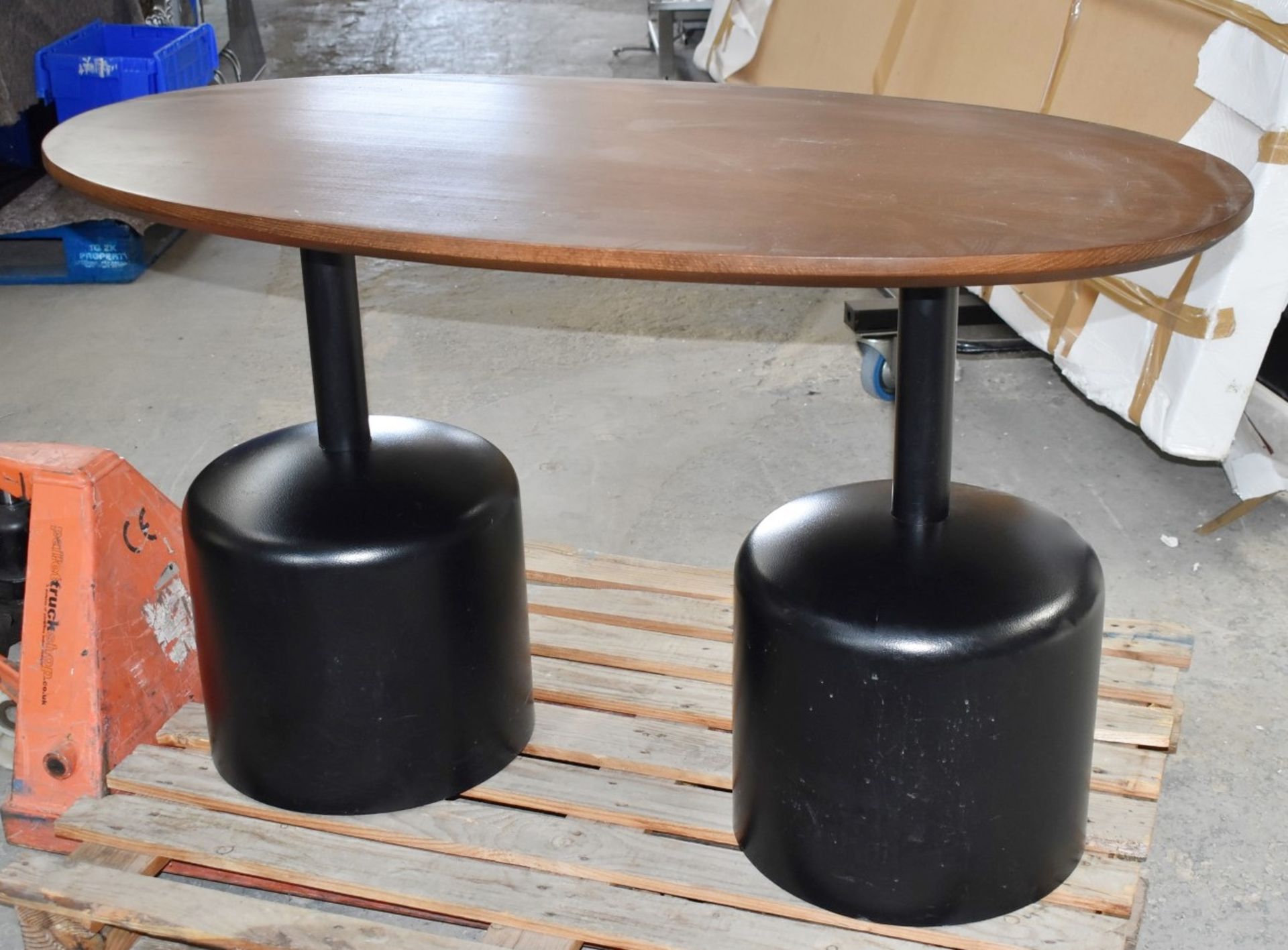 14 x Commercial Restaurant Tables Features Large Black Pedestals and Dark Stained Wooden Tops - Image 4 of 23