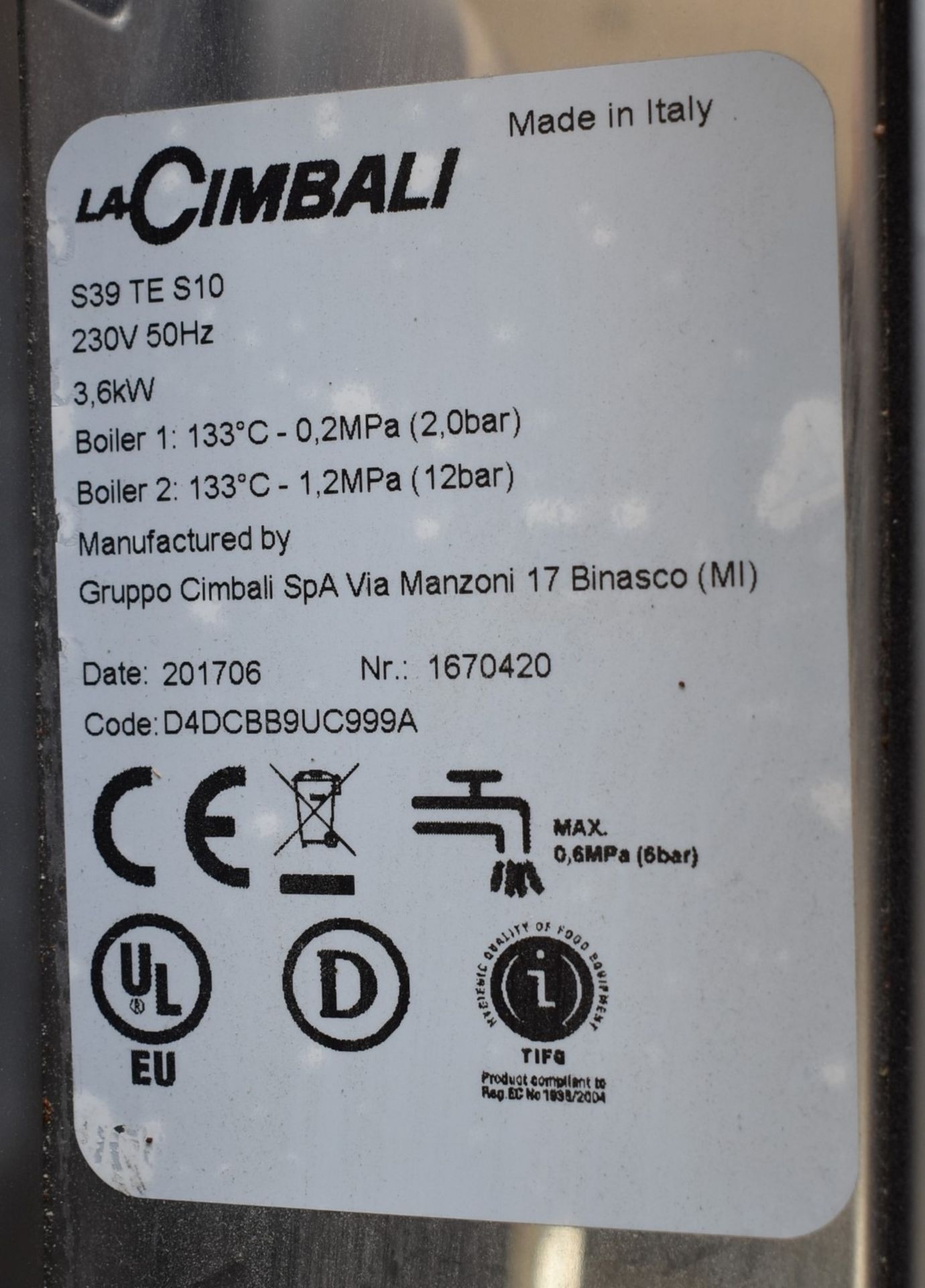 1 x La Cimbali S39 TE Combined Automatic Bean to Cup Coffee Machine - 2017 Model - RRP £10,245 - Image 10 of 22