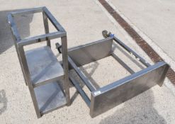 1 x Stainless Steel Inlet Prep Table With Castors and 1 x Stainless Steel Shelf Unit