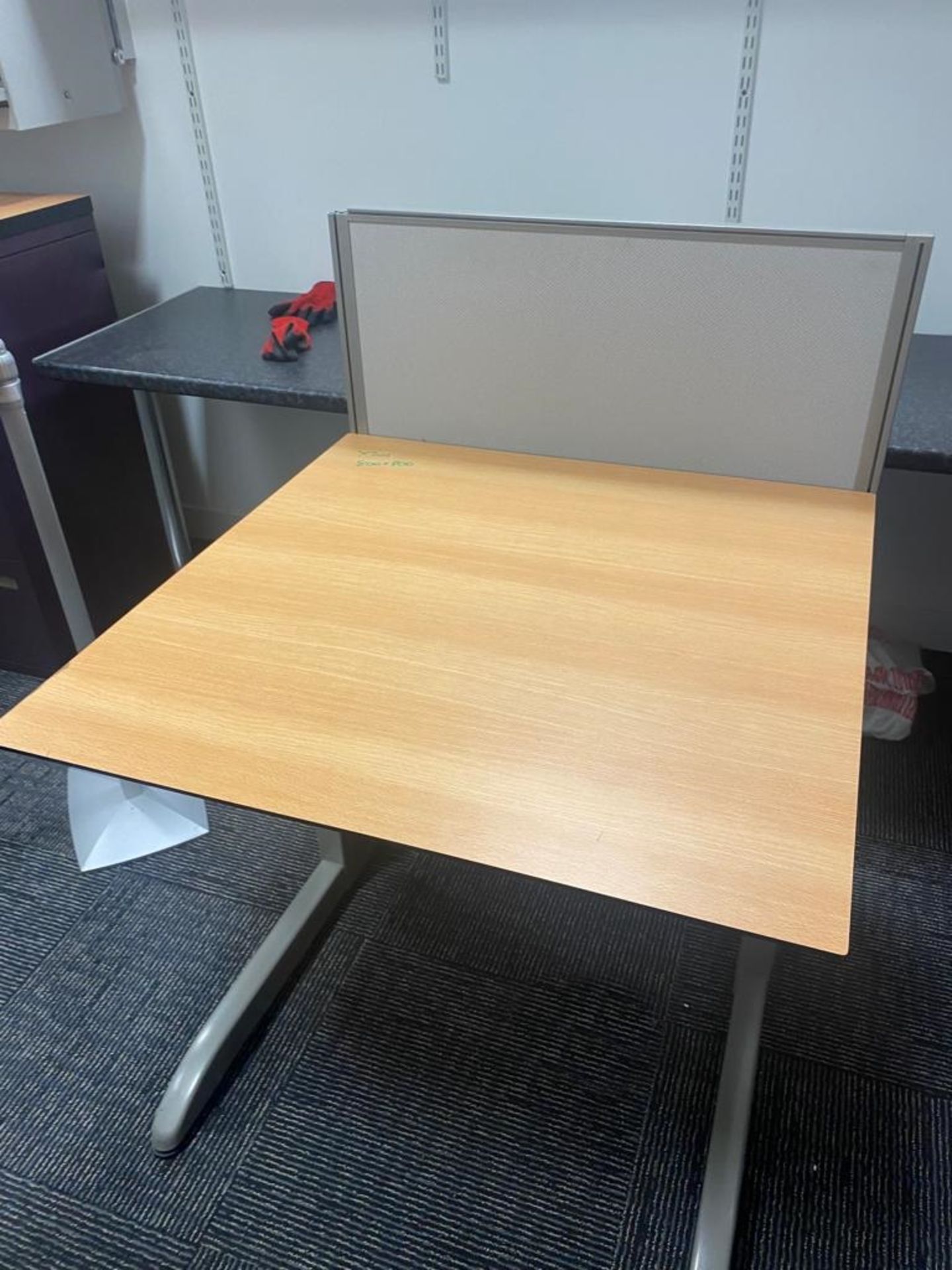 1 x Workstation Desk With a Beech Wood Finish, Grey Base and Privacy Partition - Size: 80 x 80