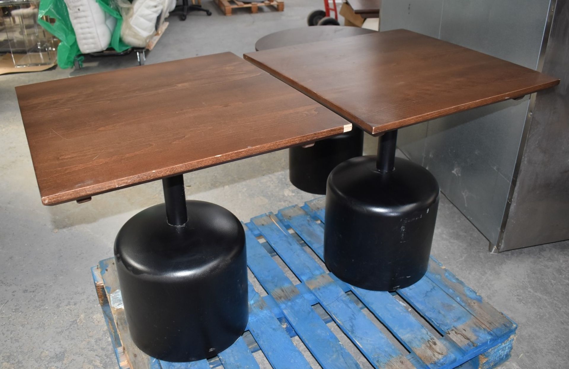 14 x Commercial Restaurant Tables Features Large Black Pedestals and Dark Stained Wooden Tops - Image 17 of 23