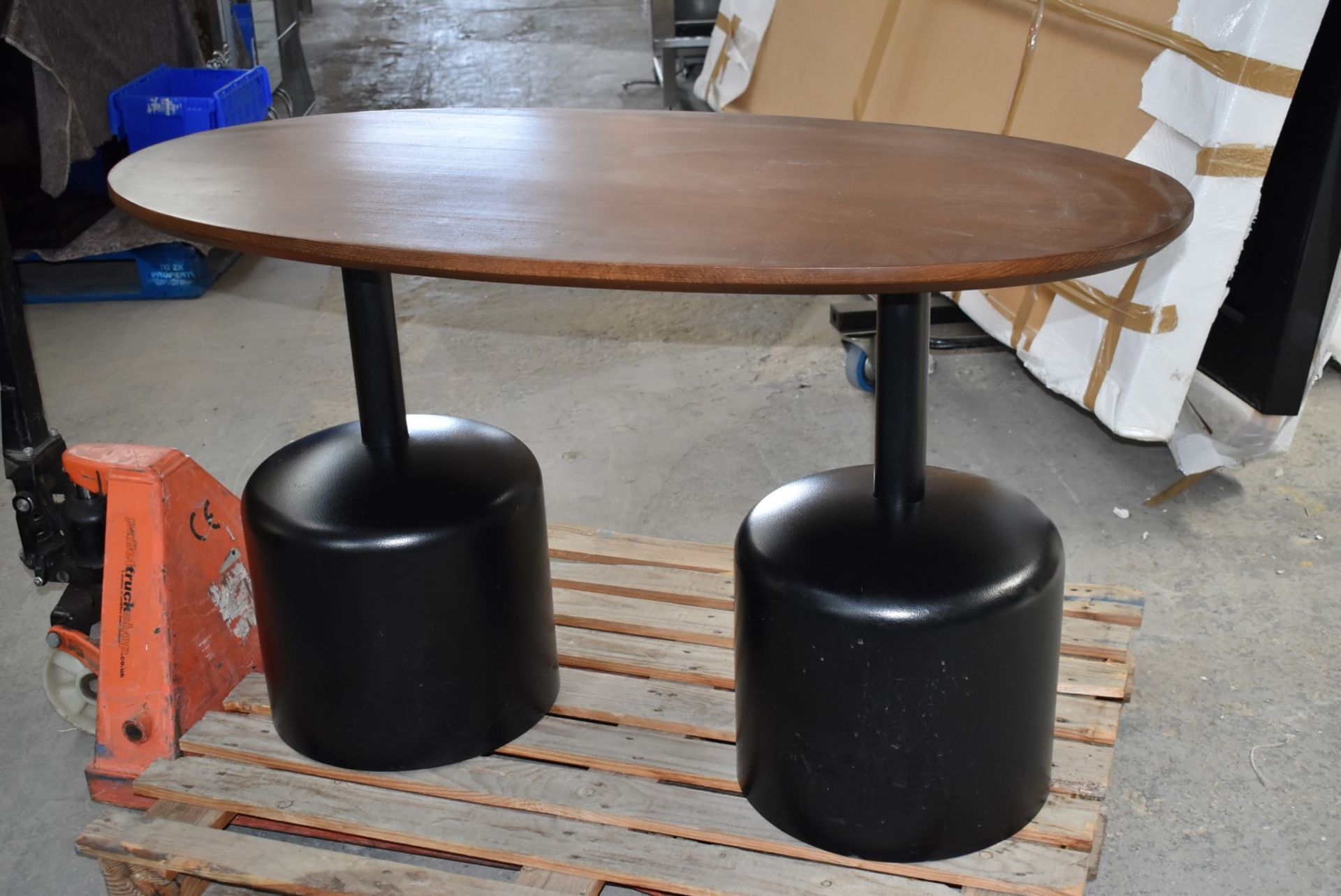 14 x Commercial Restaurant Tables Features Large Black Pedestals and Dark Stained Wooden Tops - Image 9 of 23