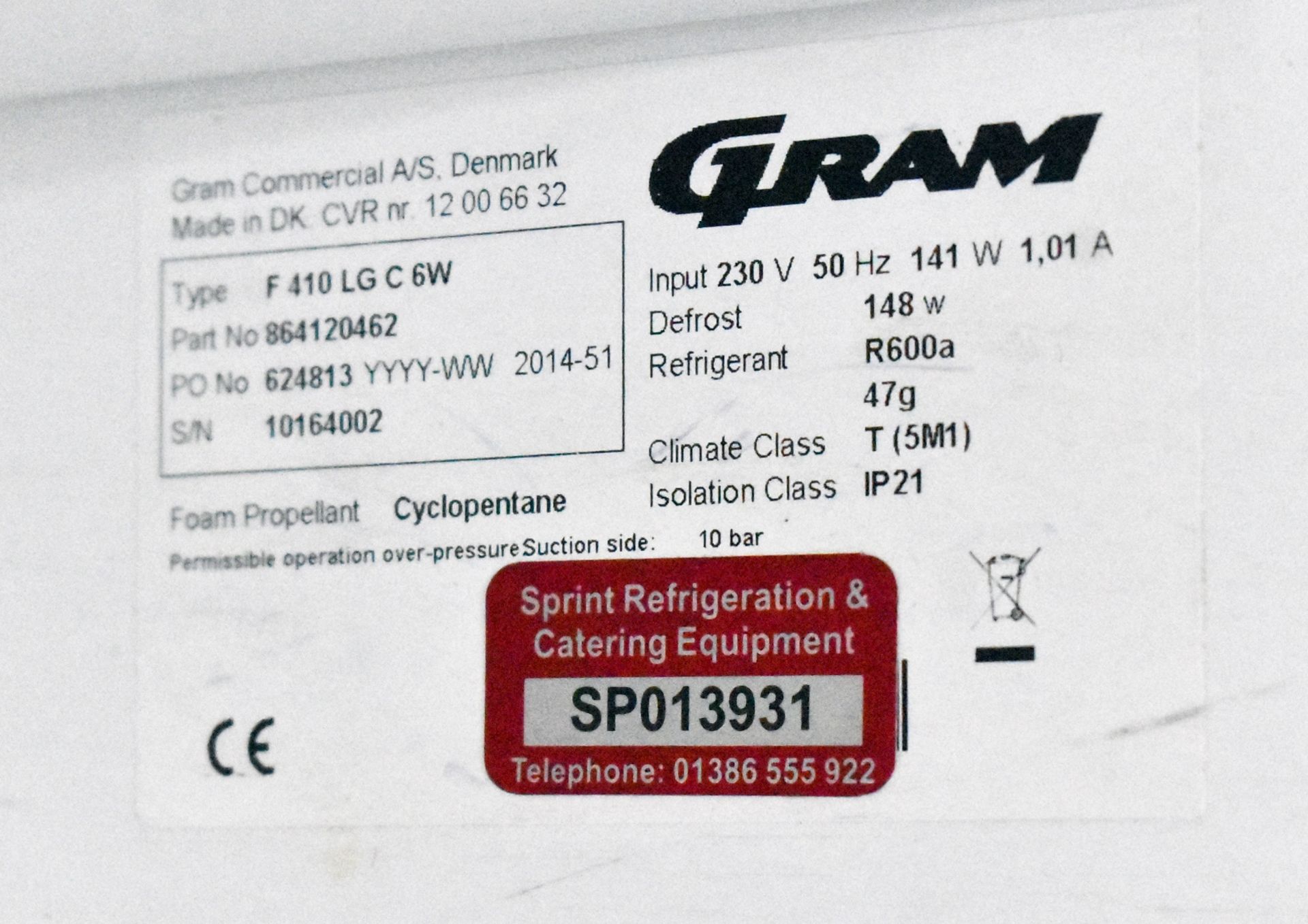 1 x Gram Single Door Commercial Upright Refrigerator - 359Ltr Capacity - Type: K 420 LG - Image 4 of 4