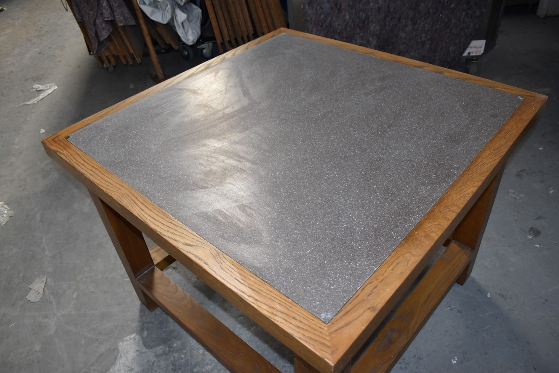 1 x Solid Oak Table With a Stone Insert Top - H77 x W100 x D100 cms - Image 6 of 9