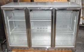 1 x Blizzard Triple Door Backbar Bottle Cooler - Stainless Steel Exterior - 293 Bottle Capacity