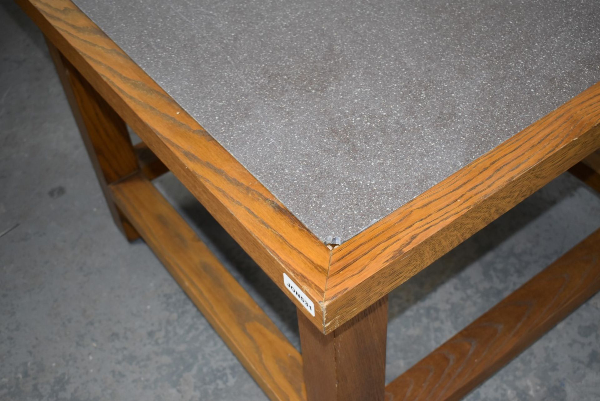 1 x Solid Oak Table With a Stone Insert Top - H77 x W100 x D100 cms - Image 4 of 9
