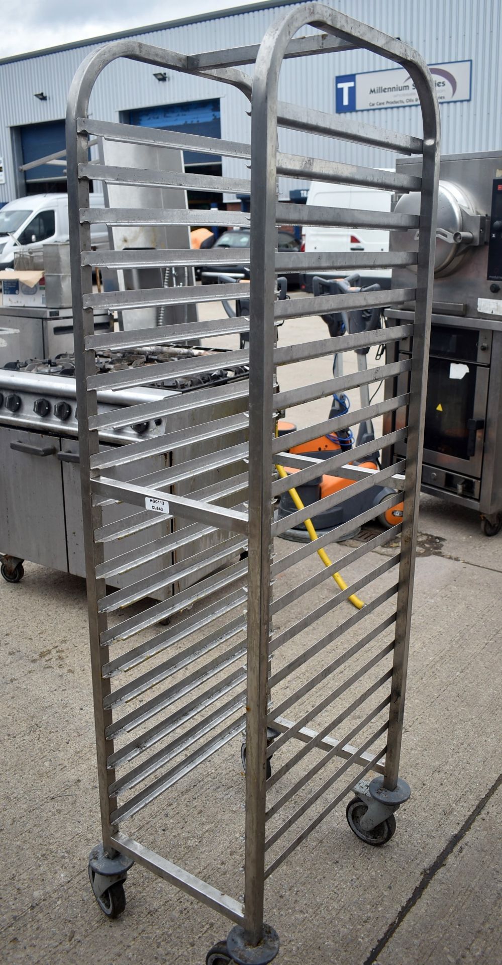 1 x Stainless Steel Tray Pan Racking Trolley