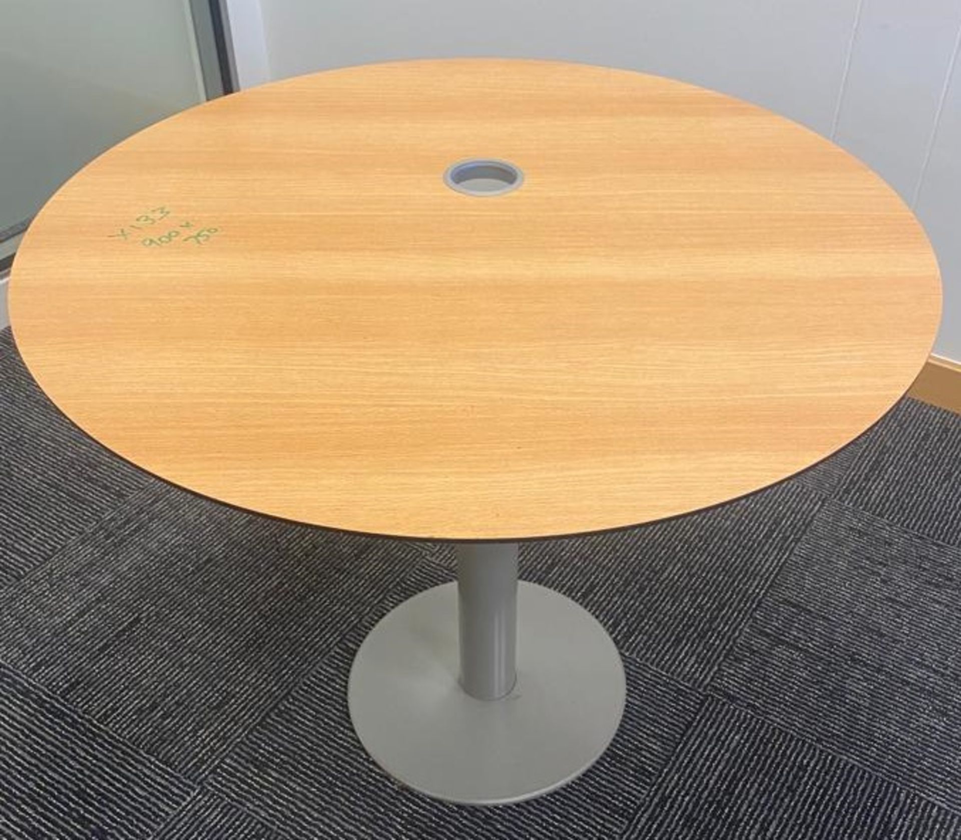1 x Round Office Meeting Table With a Beech Wood Finish and Grey Pedestal Base - Size: H75 x W90 - Image 3 of 3