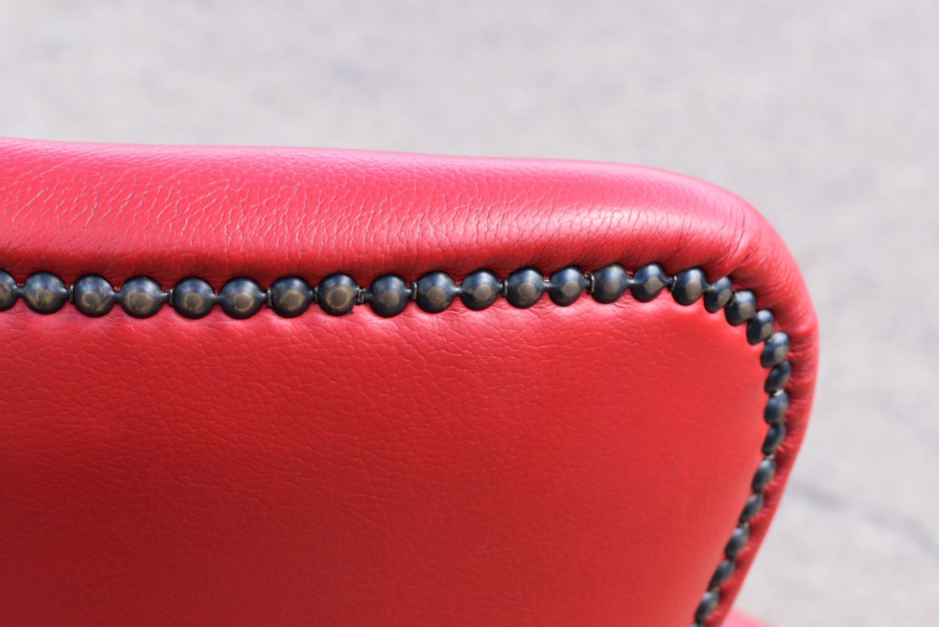 4 x Bar Stools Featuring Genuine Red Leather Studded Wingack Seats, Wooden Sloped Legs and Footrests - Image 9 of 12