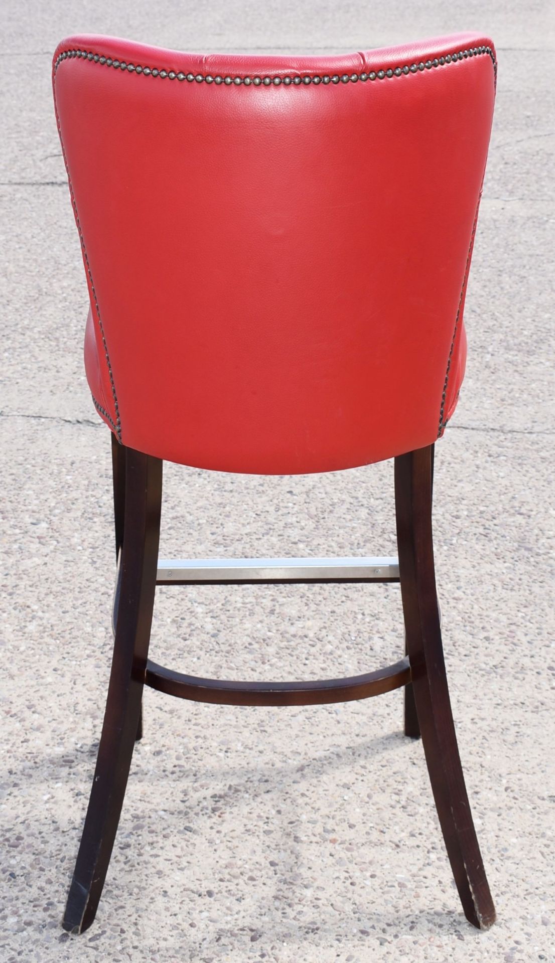 4 x Bar Stools Featuring Genuine Red Leather Studded Wingack Seats, Wooden Sloped Legs and Footrests - Image 8 of 12