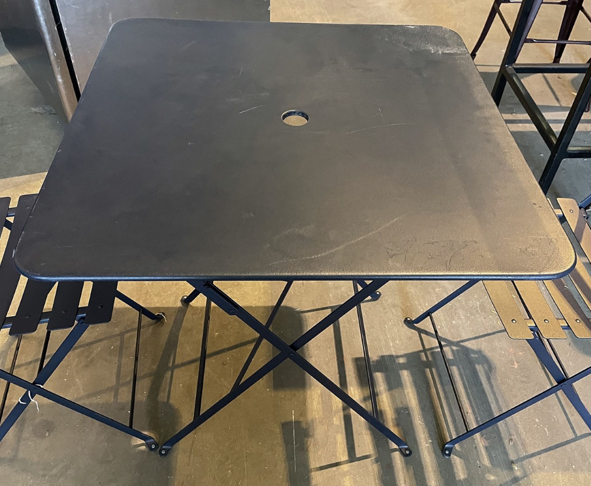 2 x Navy Metal Tables & 4 Matching Folding Chairs - Table Approx 71x71Cm - Image 4 of 8