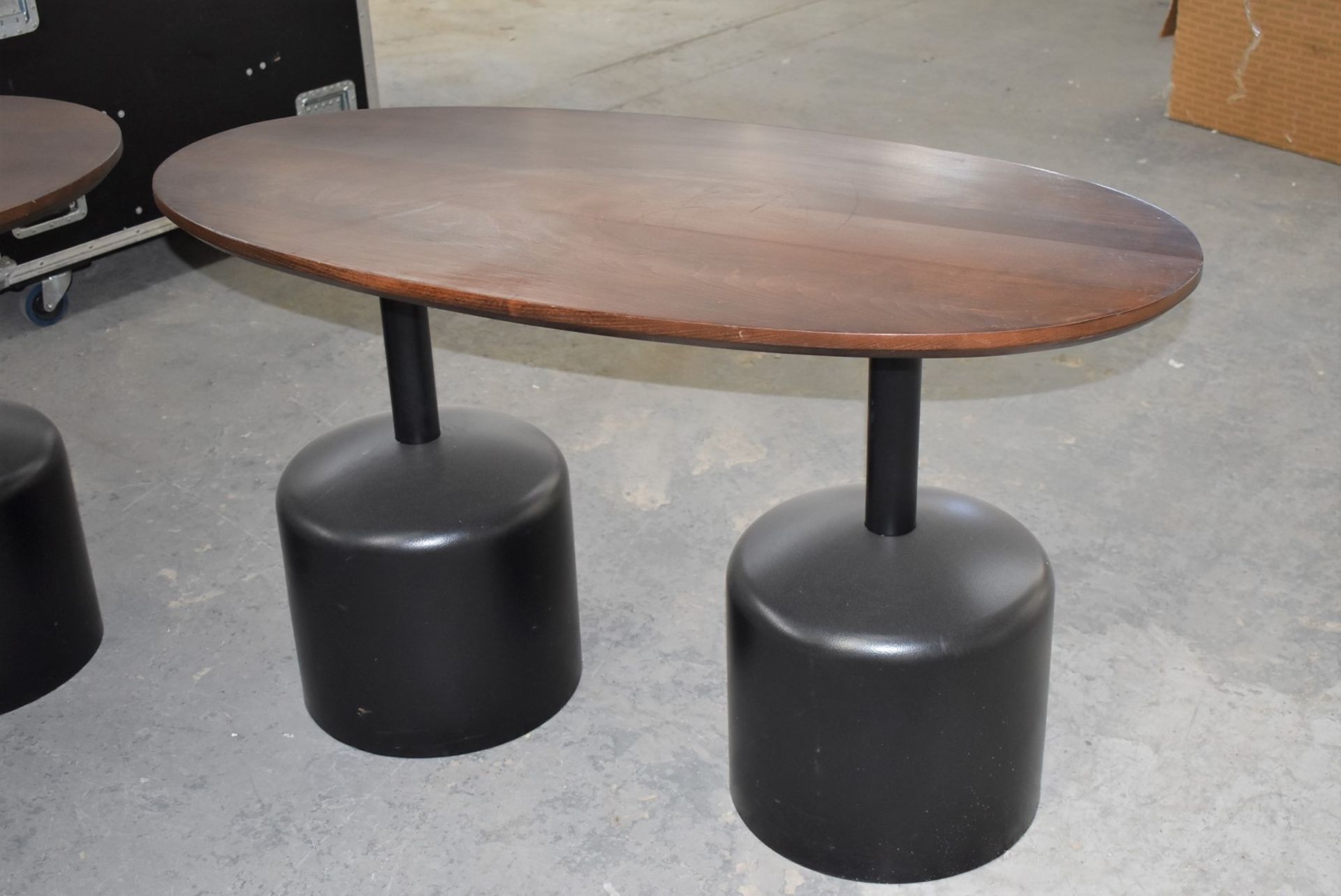 14 x Commercial Restaurant Tables Features Large Black Pedestals and Dark Stained Wooden Tops - Image 3 of 23