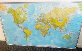 1 x Dry Wipe Wall Mounted World Map With Aluminium Frame - Size: 200 x 125 cms - Ref: X124 -