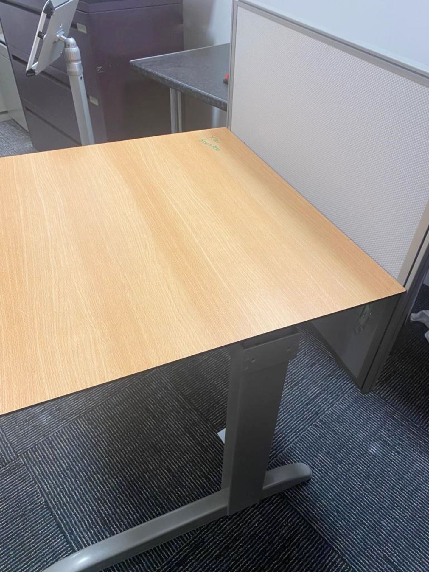 1 x Workstation Desk With a Beech Wood Finish, Grey Base and Privacy Partition - Size: 80 x 80 - Image 2 of 2