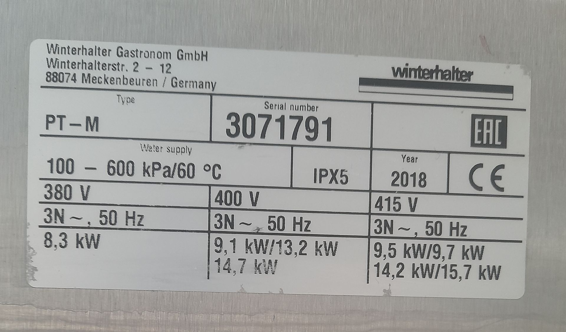 1 x Winterhalter PT-M Passthrough Dishwasher - Year 2018 - 3 Phase Power - Image 5 of 7