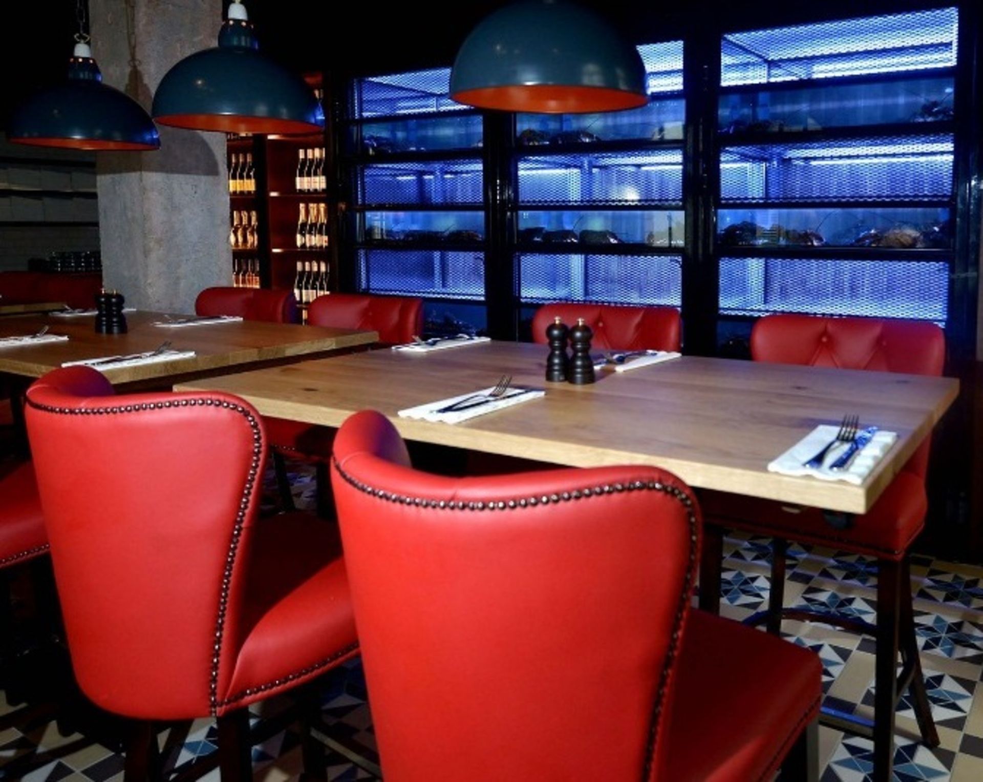 4 x Bar Stools Featuring Genuine Red Leather Studded Wingack Seats, Wooden Sloped Legs and Footrests - Image 12 of 12