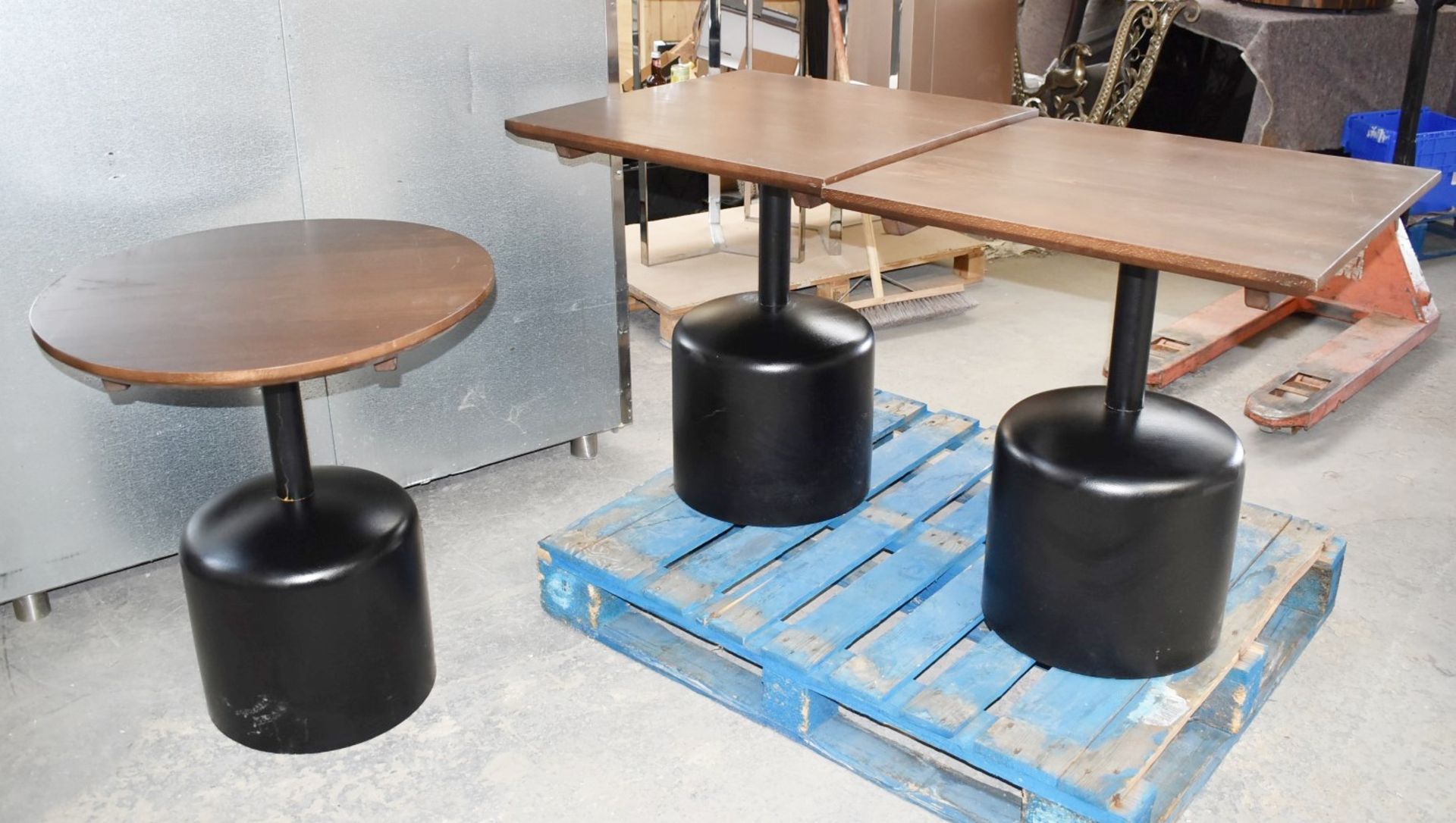 14 x Commercial Restaurant Tables Features Large Black Pedestals and Dark Stained Wooden Tops - Image 2 of 23