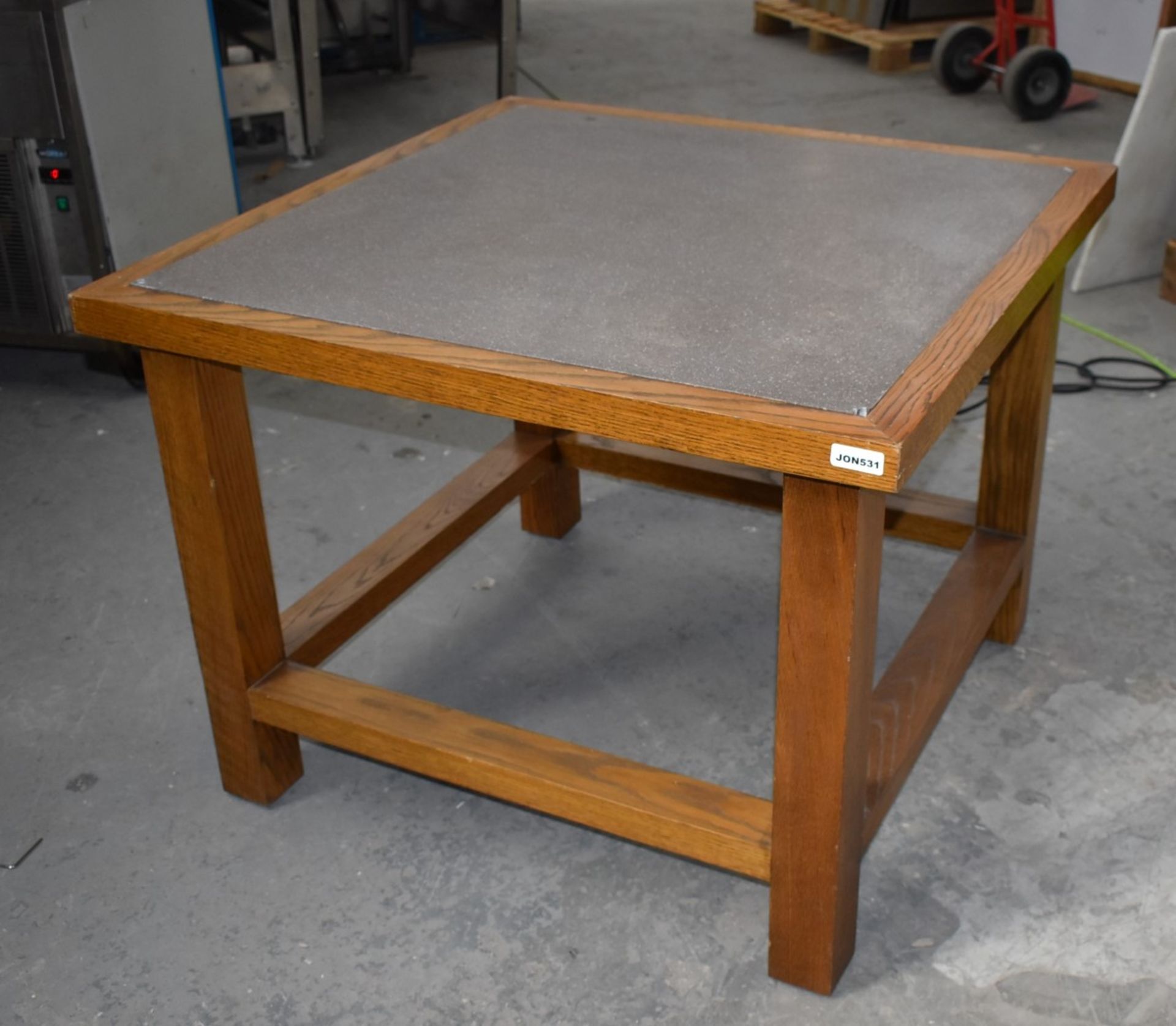 1 x Solid Oak Table With a Stone Insert Top - H77 x W100 x D100 cms - Image 2 of 9