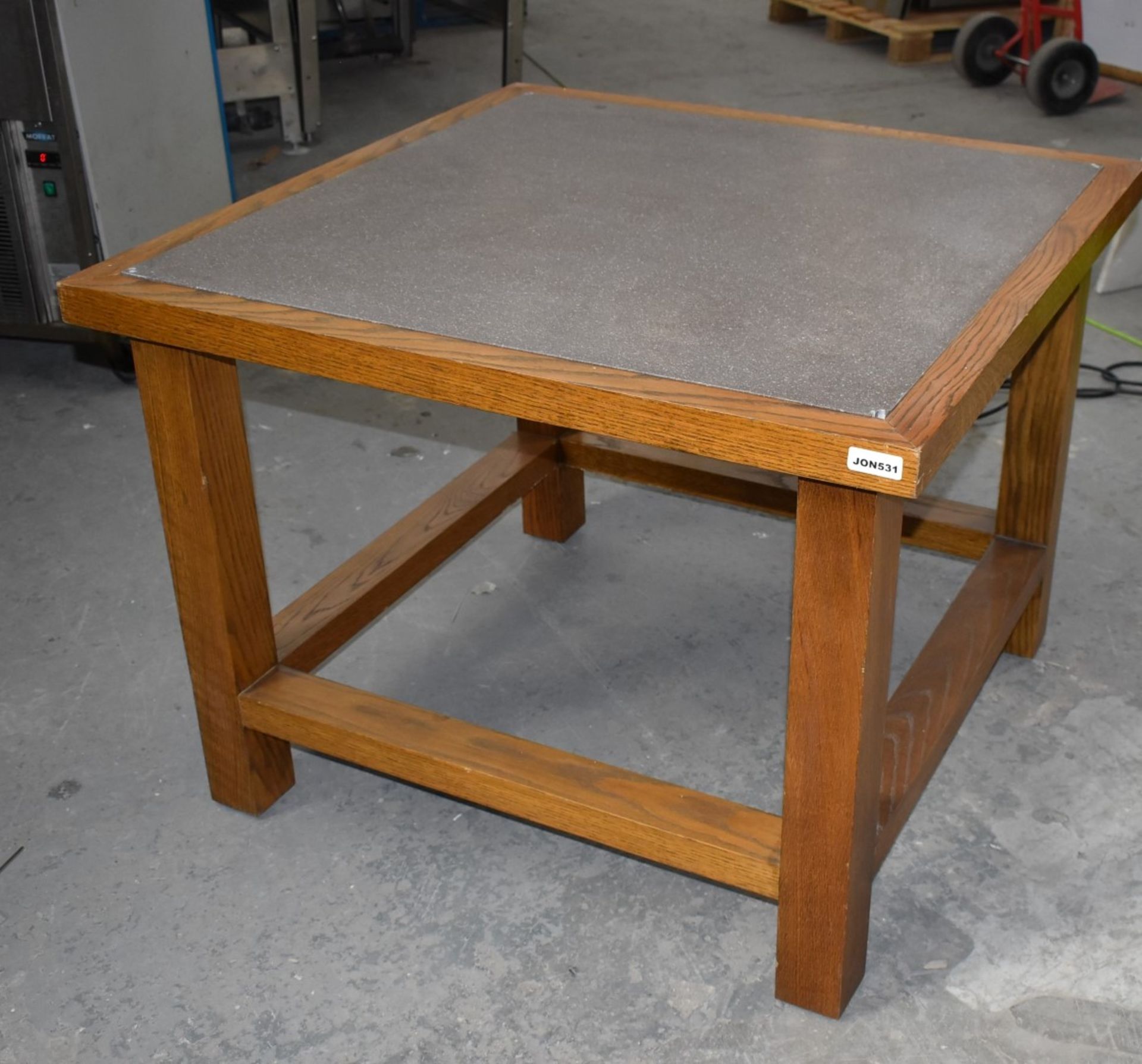 1 x Solid Oak Table With a Stone Insert Top - H77 x W100 x D100 cms - Image 3 of 9