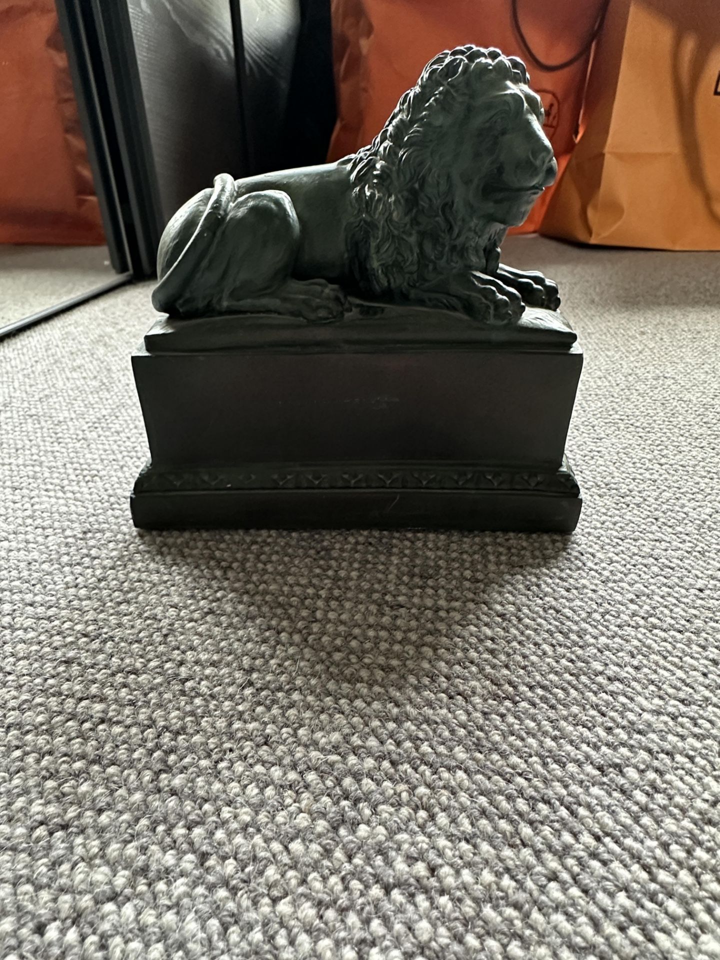 2 x Carved Resin Sleeping Lion Book Ends Bought From An Exclusive Interior Design Boutique