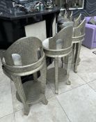 6 x Ornate Silver Tone Bar Stools With Grey Velvet Seat Pads