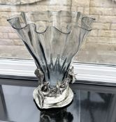 1 x Crystal Glass Vase With Floral Design Metal Base And Diamante Detailing
