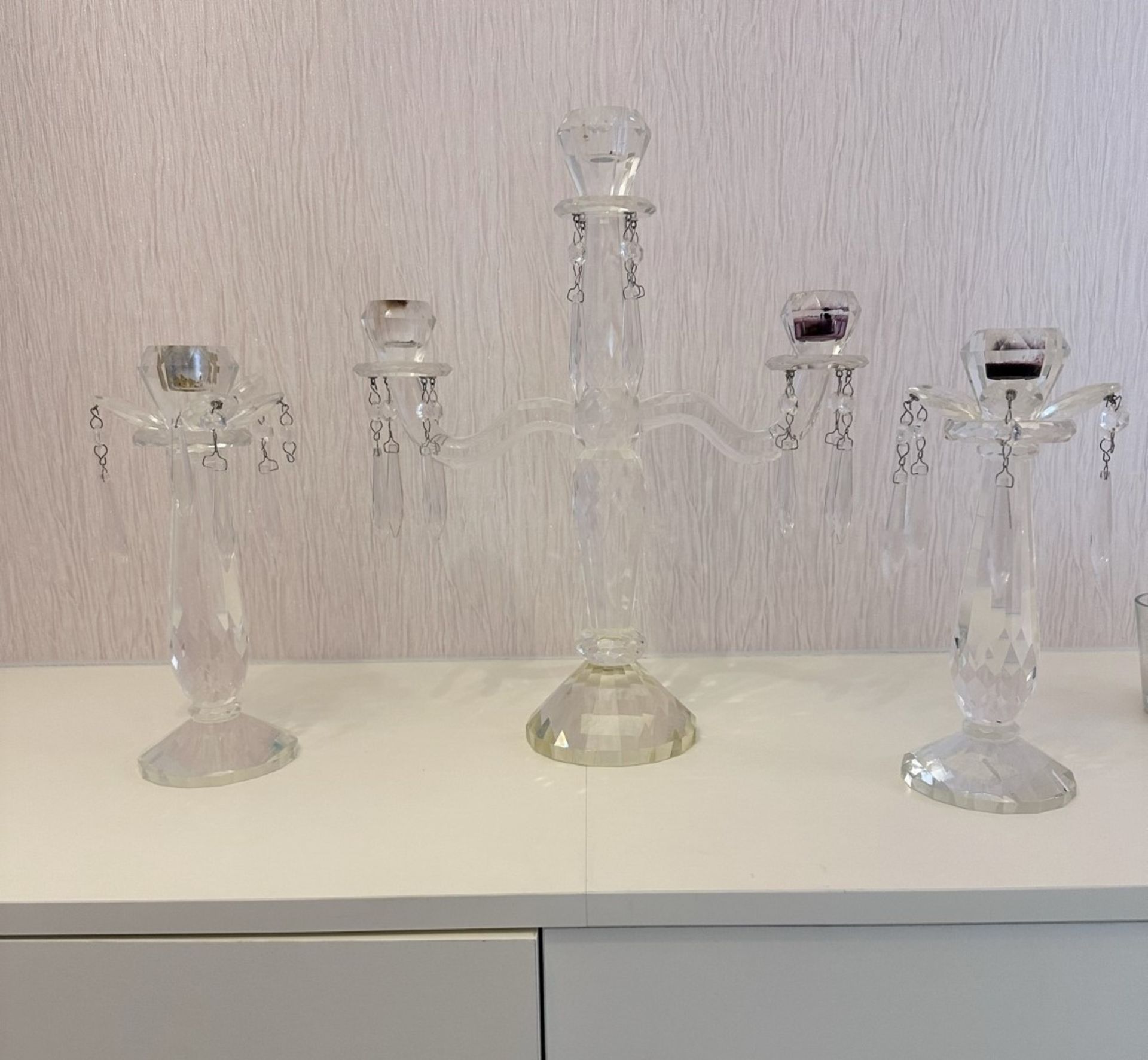 1 x Villeroy & Boch CRYSTAL 3 Piece Candelabra Set - Ref: SKBR022 - CL853 - NO VAT ON THE HAMMER -