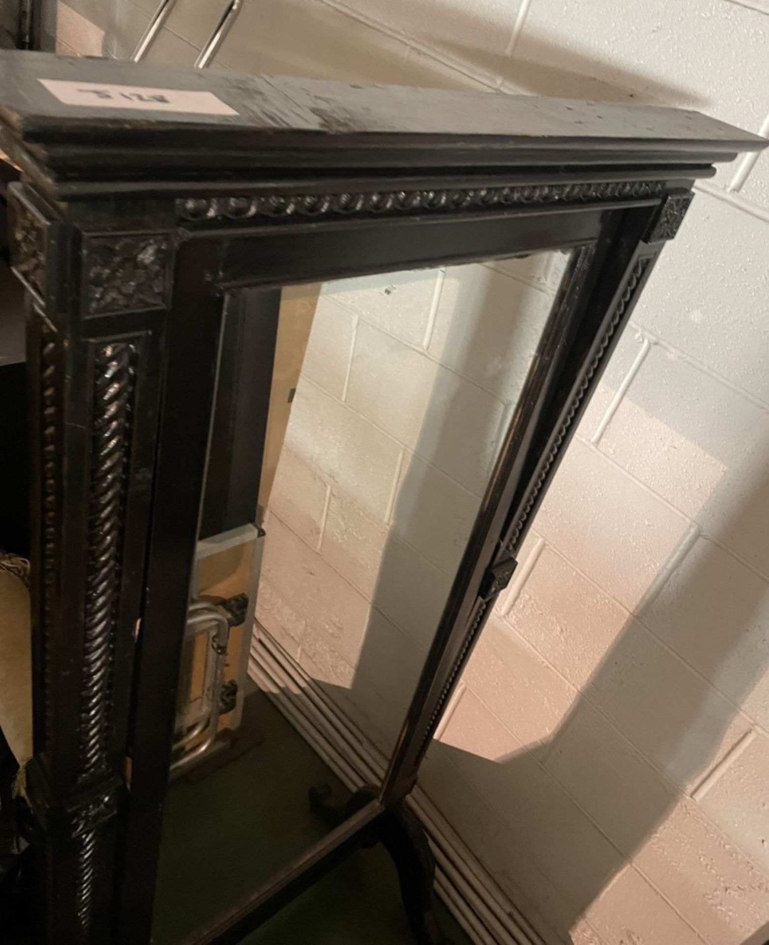 1 x Large Old Jacobean Style Floor Standing Black Mirror With Wonderful Detail - Approx 85x168Cm - - Image 2 of 14