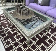 1 x Ornate Glass And Silver Tone Indian Glass Coffee Table,  Including Silver Tray And Candle