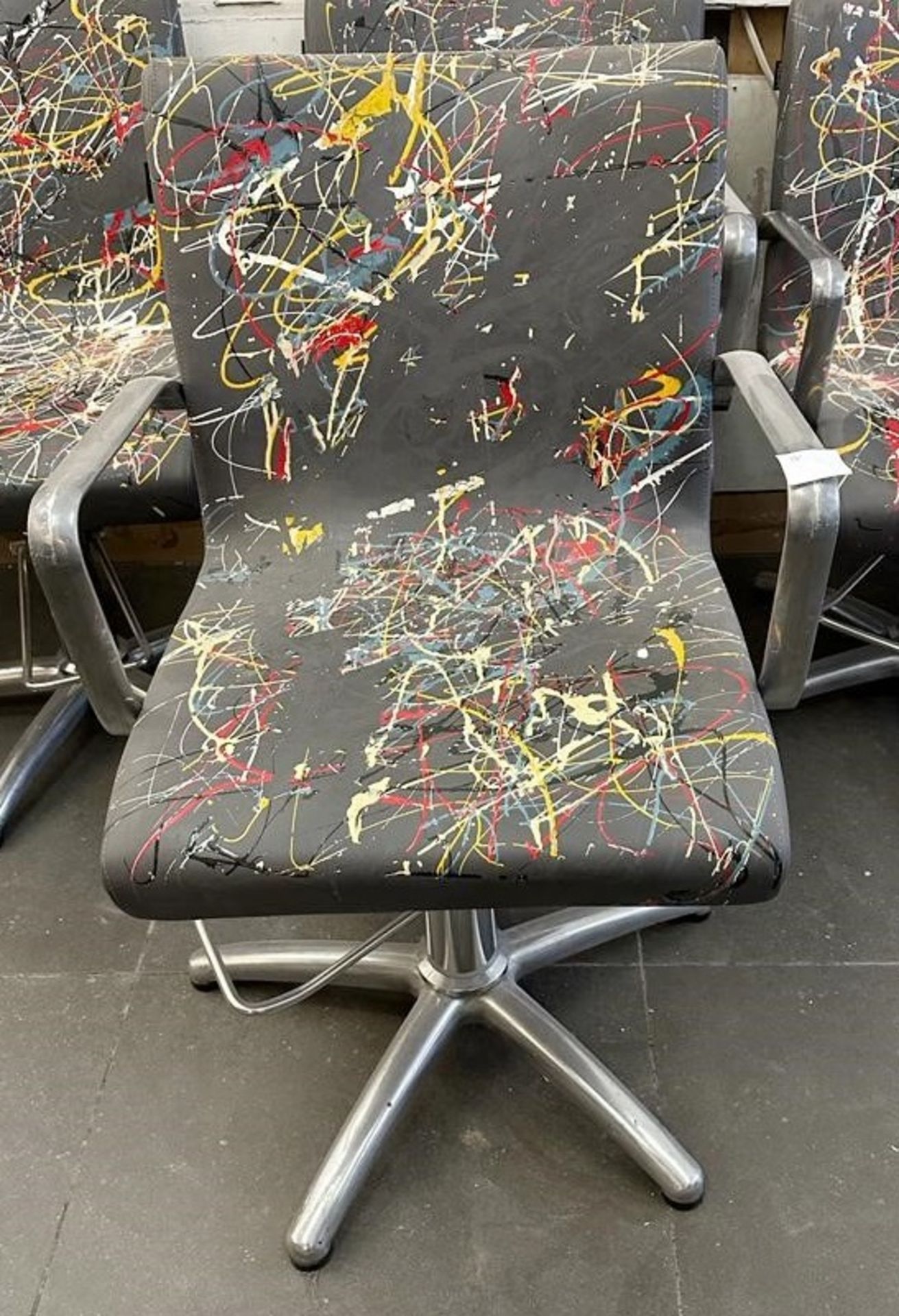 1 x REM Leather Stylist Chair Featuring Especially Commissioned Abstract Paintwork By A Renowned