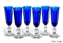 6 x MARIO LUCA GIUSTI 'Dolce Vita' Synthetic Crystal Champagne Flutes In Blue - RRP £133.00