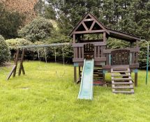 1 x SOVEREIGN Wooden Climbing Frame With Slide, Swings, Fireman Pole and Climbing Wall