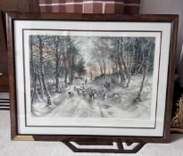 1 x Signed JOSEPH FARQUAHARSON 'Snowy Field' Print with Mahogany Wood Frame