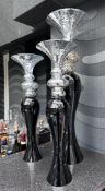 3 x  Beautiful Black Glass And Silver Candleholders