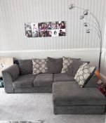 1 x 3 Seater Grey Velvet L-Shaped Sofa With Scatter Cushions